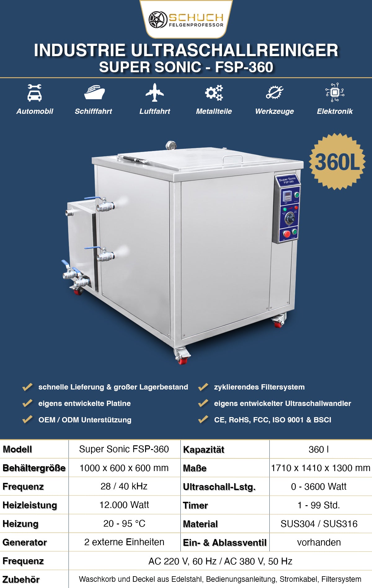 Ultraschallreiniger Super Sonic FSP-360 Datenblatt